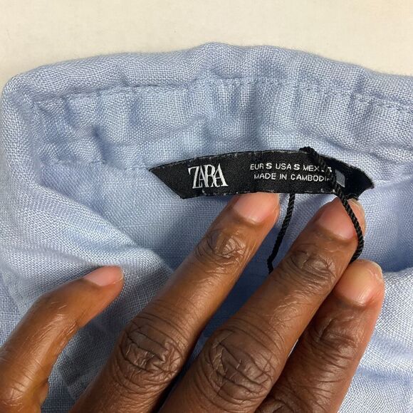 ZARA Womens Linen Button Down Tunic Shirt Blue 3/4 Sleeve Loose Fit Top SMALL - Picture 4 of 10